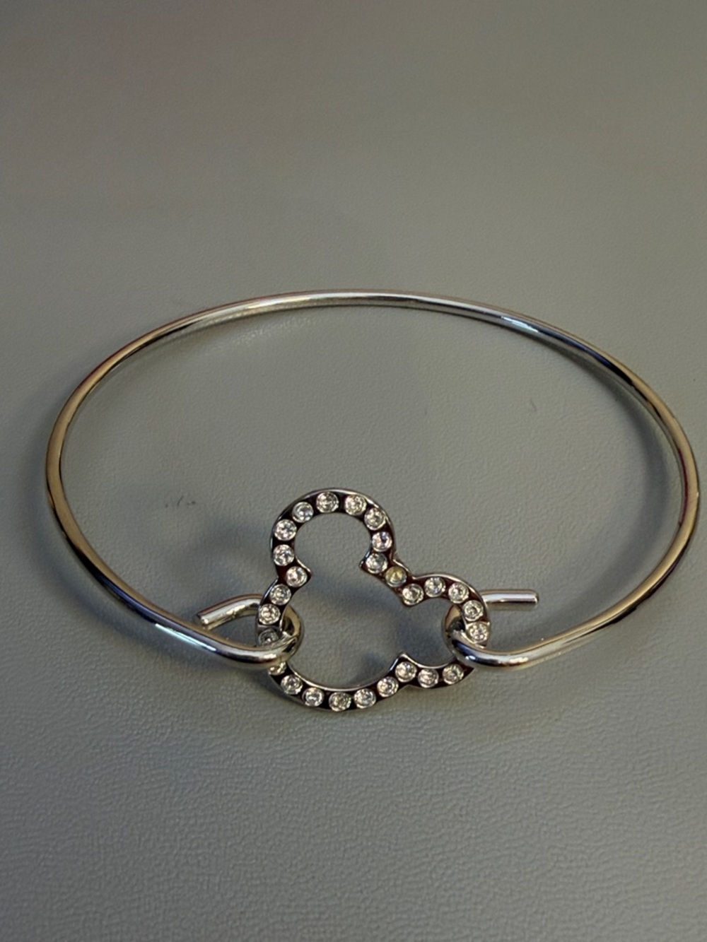 Disney 925 Silver Mickey Outline Crystal Bangle Bracelet